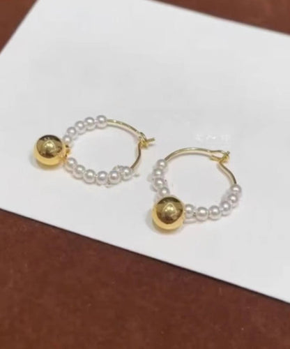 Colorblock Stylish Hoop Earrings Pearl Beading Metal FashionChic