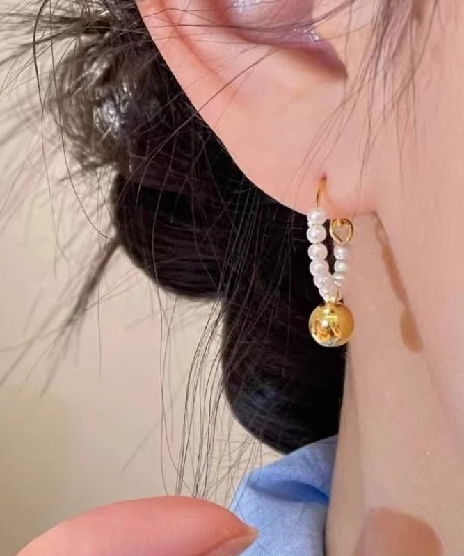 Colorblock Stylish Hoop Earrings Pearl Beading Metal FashionChic