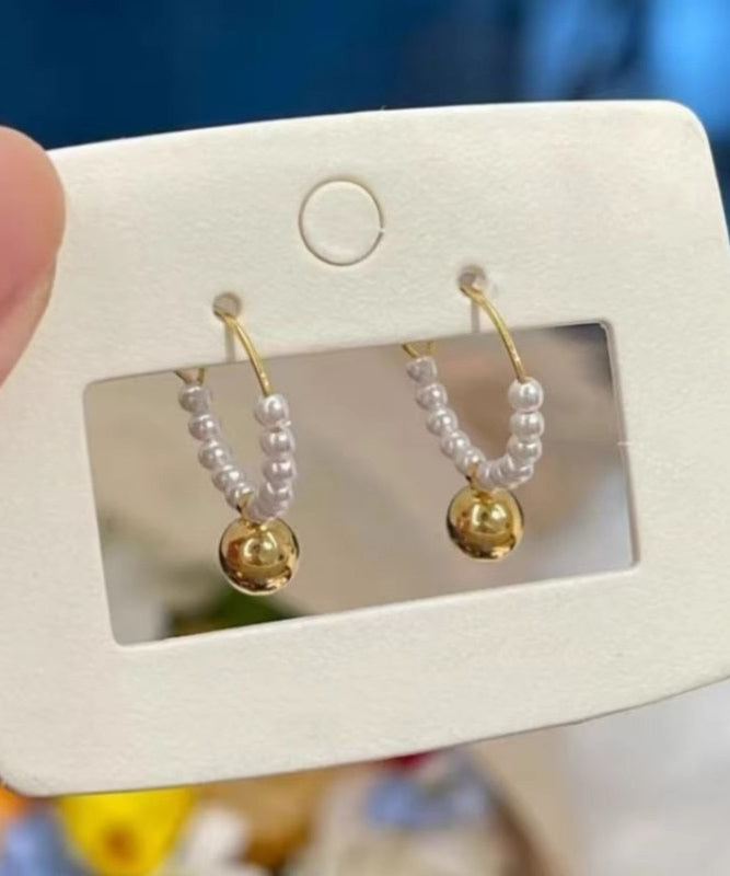 Colorblock Stylish Hoop Earrings Pearl Beading Metal FashionChic