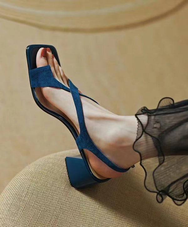 Stylish Comfy Splicing Chunky Heel Sandals Blue Suede XC1006 Ada Fashion
