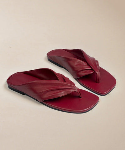 Flip Comfy Flops Stylish Splicing Red Leather Cowhide FashionChic