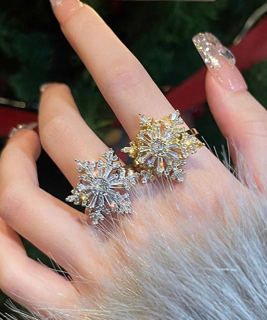 Stylish Copper Zircon Snowflake Two Piece Set Rings TS015