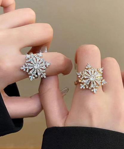 Stylish Copper Zircon Snowflake Two Piece Set Rings TS015