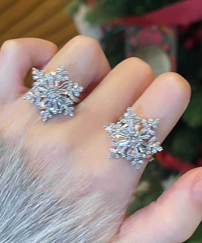 Stylish Copper Zircon Snowflake Two Piece Set Rings TS015