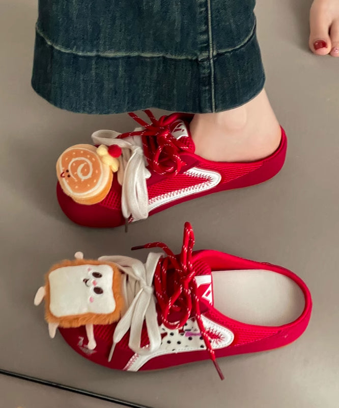 Sandals Breathable Lace Red Slide Stylish Mesh Up Cute FashionChic