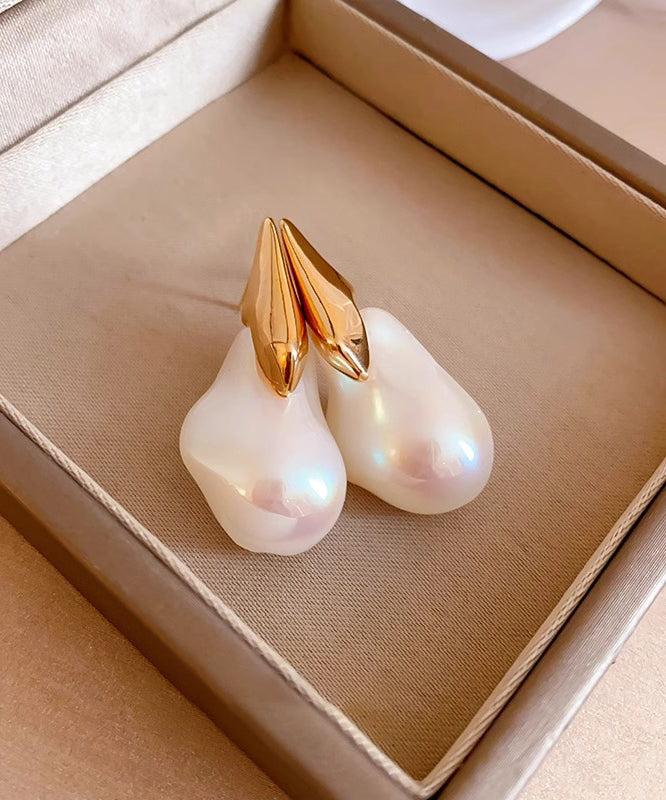 Stylish Gold Alloy Asymmetric Pearl Stud Earrings RG015 ABC