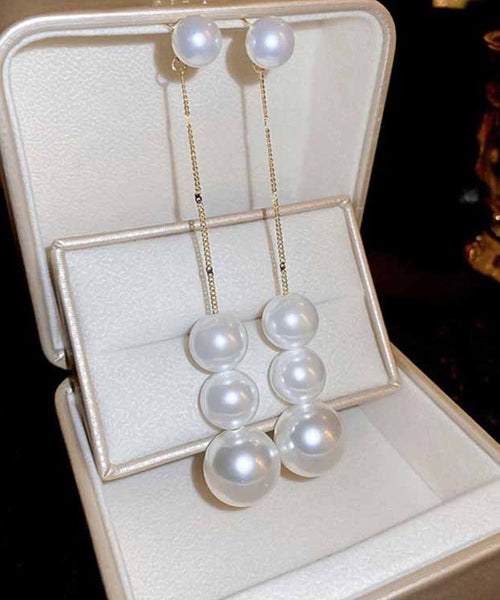 Stylish Gold Alloy Pearl TasseDrop Earrings TX016