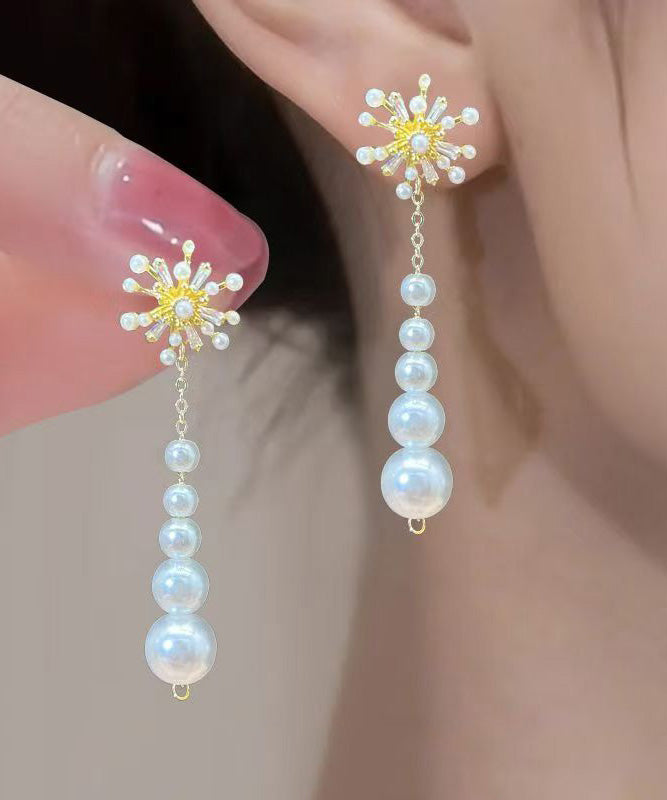 Stylish Gold Alloy Zircon Pearl Fireworks Tassel Drop Earrings RG004 ABC