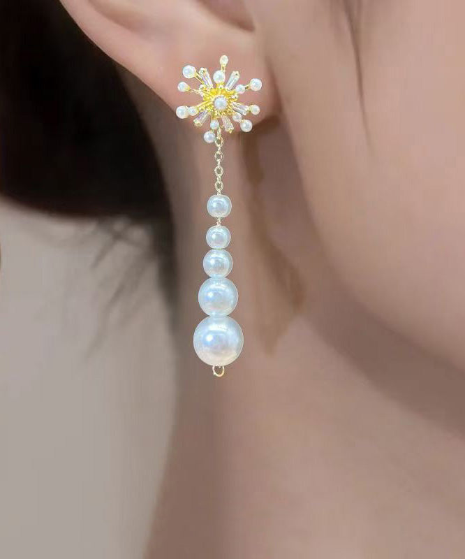 Stylish Gold Alloy Zircon Pearl Fireworks Tassel Drop Earrings RG004 ABC