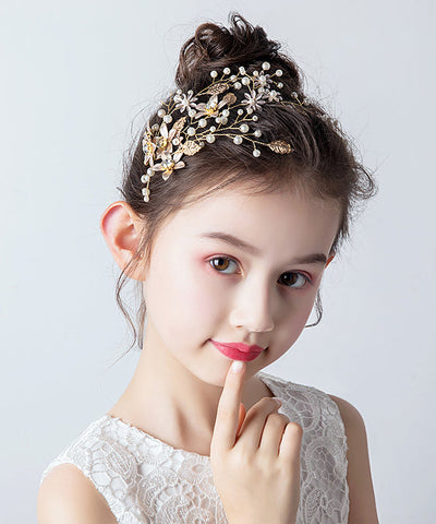 Stylish Gold Alloy Zircon Pearl Floral Leaf Girl Hairpin IU049 TZ-FQ-HAI240802