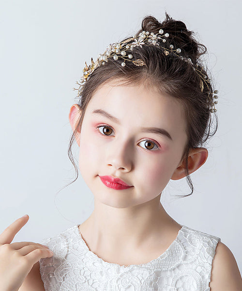 Stylish Gold Alloy Zircon Pearl Floral Leaf Girl Hairpin IU049 TZ-FQ-HAI240802