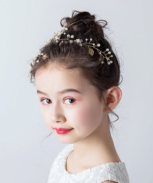 Stylish Gold Alloy Zircon Pearl Floral Leaf Girl Hairpin IU049 TZ-FQ-HAI240802