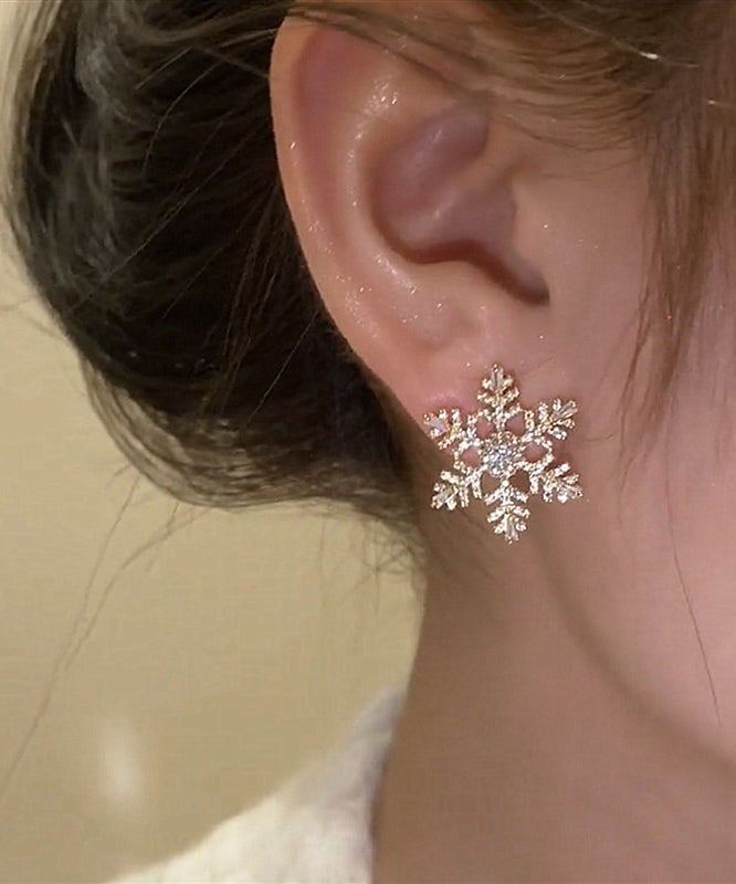 Stylish Gold Alloy Zircon Snowflake Stud Earrings TS004