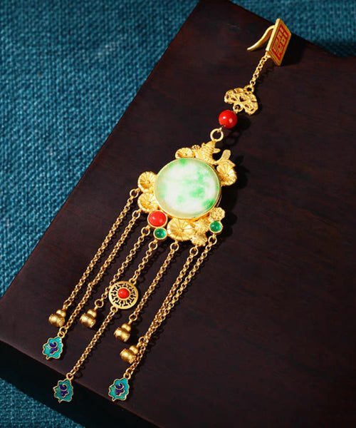 Stylish Gold Ancient Gold Auspicious Clouds Enamel Agate Tassel Brooches KX1075 Ada Fashion