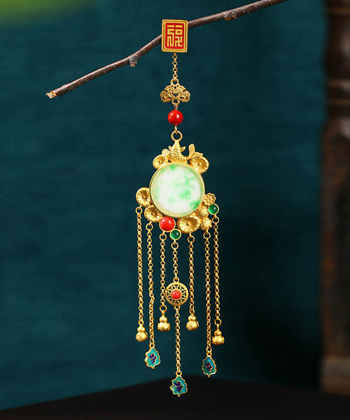 Stylish Gold Ancient Gold Auspicious Clouds Enamel Agate Tassel Brooches KX1075 Ada Fashion