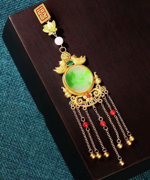 Stylish Gold Ancient Gold Auspicious Clouds Enamel Agate Tassel Brooches KX1075 Ada Fashion