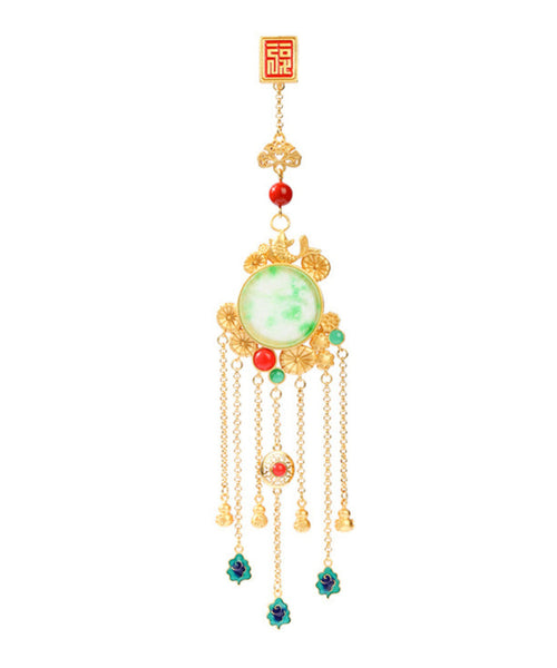 Stylish Gold Ancient Gold Auspicious Clouds Enamel Agate Tassel Brooches KX1075 Ada Fashion