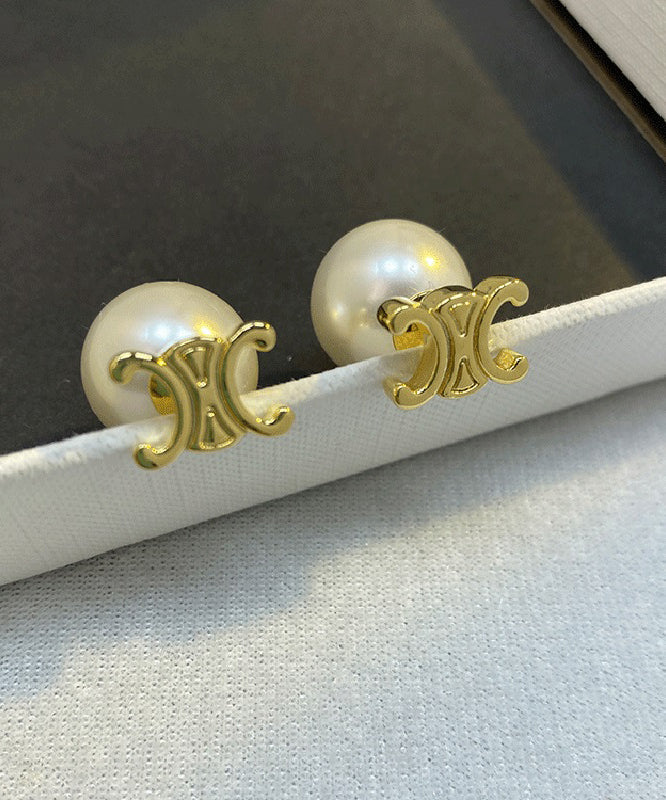Copper Alloy Pearl Earrings Gold Stud Stylish FashionChic