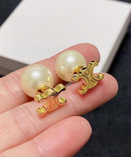 Copper Alloy Pearl Earrings Gold Stud Stylish FashionChic