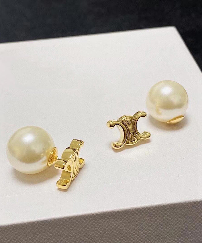 Copper Alloy Pearl Earrings Gold Stud Stylish FashionChic