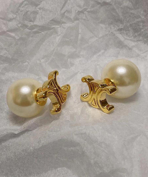Copper Alloy Pearl Earrings Gold Stud Stylish FashionChic