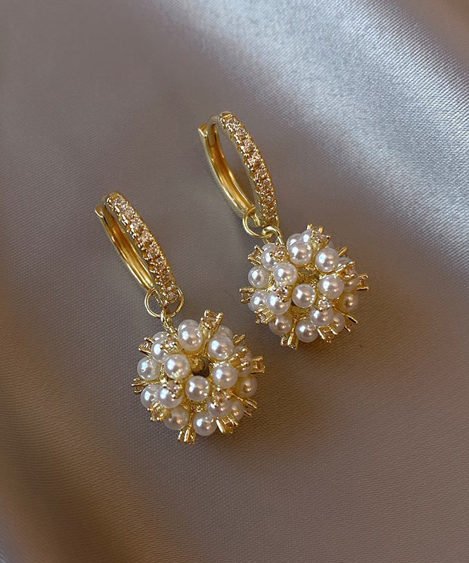 Zircon Copper Pearl Crystal Stylish Earrings Gold Alloy Drop FashionChic