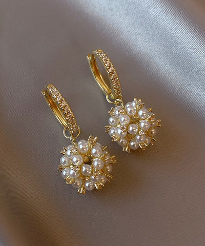 Zircon Copper Pearl Crystal Stylish Earrings Gold Alloy Drop FashionChic