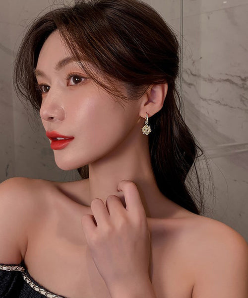 Zircon Copper Pearl Crystal Stylish Earrings Gold Alloy Drop FashionChic