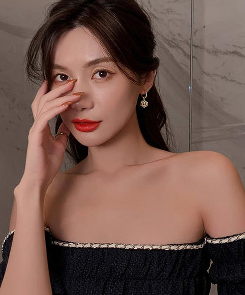 Zircon Copper Pearl Crystal Stylish Earrings Gold Alloy Drop FashionChic