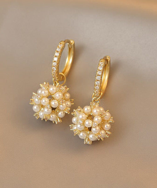 Zircon Copper Pearl Crystal Stylish Earrings Gold Alloy Drop FashionChic