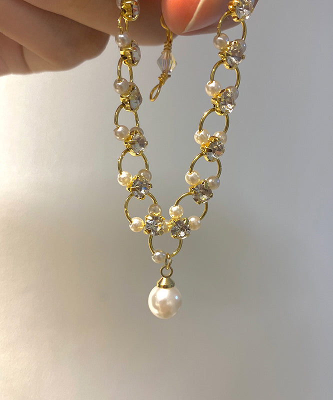 Stylish Gold Copper Alloy Zircon Pearl Charm Bracelet TX033