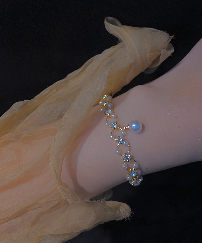 Stylish Gold Copper Alloy Zircon Pearl Charm Bracelet TX033