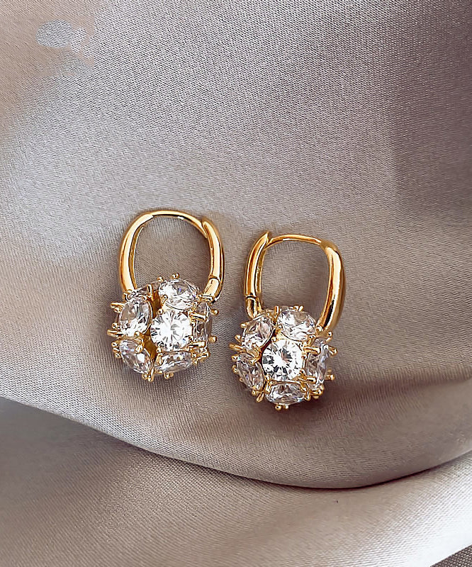 Stylish Gold Copper Alloy Zircon Spherical Hoop Earrings TX038