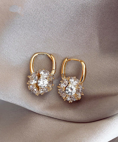 Stylish Gold Copper Alloy Zircon Spherical Hoop Earrings TX038