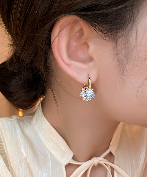 Stylish Gold Copper Alloy Zircon Spherical Hoop Earrings TX038