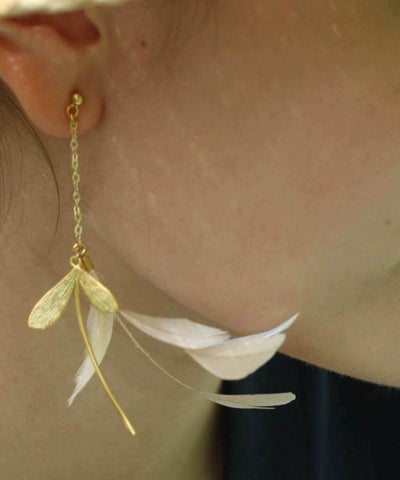 Drop Copper Earrings Gold Stylish Overgild Feather FashionChic