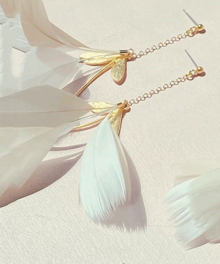 Drop Copper Earrings Gold Stylish Overgild Feather FashionChic