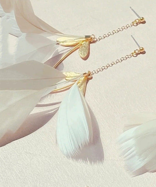 Drop Copper Earrings Gold Stylish Overgild Feather FashionChic