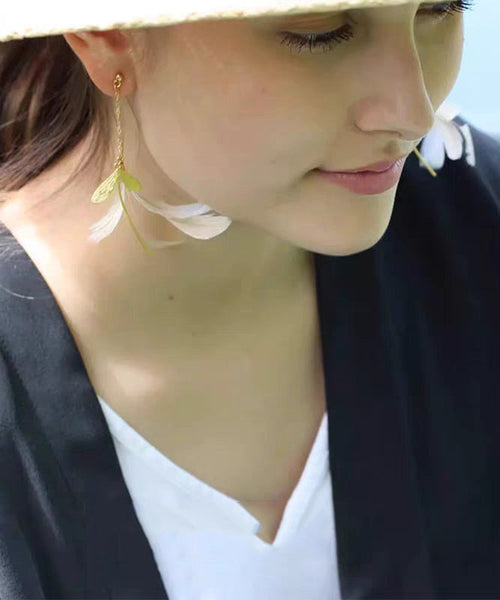 Drop Copper Earrings Gold Stylish Overgild Feather FashionChic