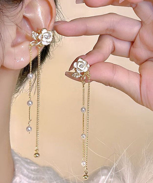 Overgild Tassel Gold Pearl Copper Floral Drop Chain Stylish FashionChic