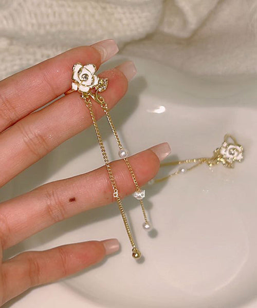 Overgild Tassel Gold Pearl Copper Floral Drop Chain Stylish FashionChic