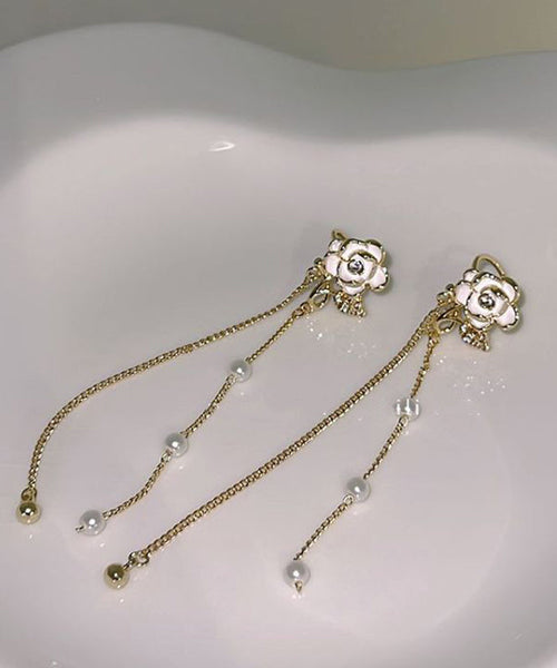 Overgild Tassel Gold Pearl Copper Floral Drop Chain Stylish FashionChic