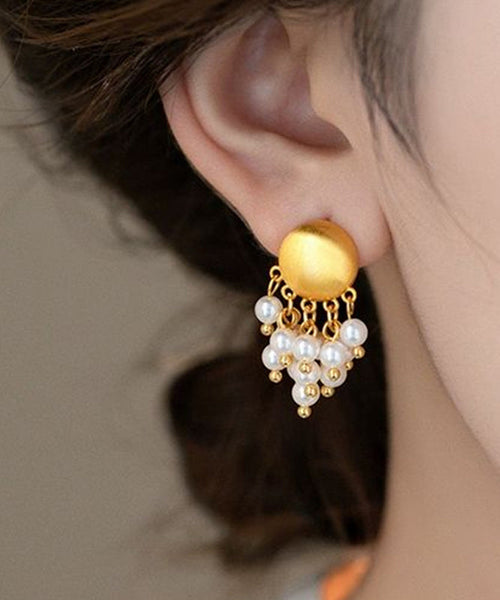 Earrings Drop Overgild Copper Stylish Gold Tassel Pearl FashionChic