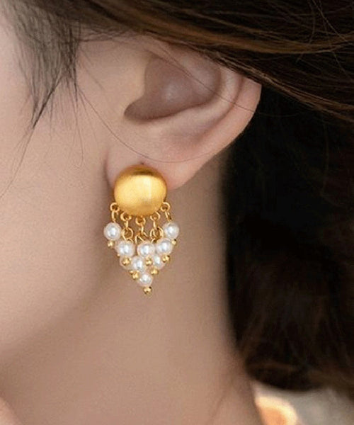 Earrings Drop Overgild Copper Stylish Gold Tassel Pearl FashionChic