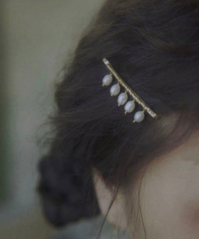 Stylish Gold Pearl Drop Copper Water Overgild Hairpin Tassel FashionChic