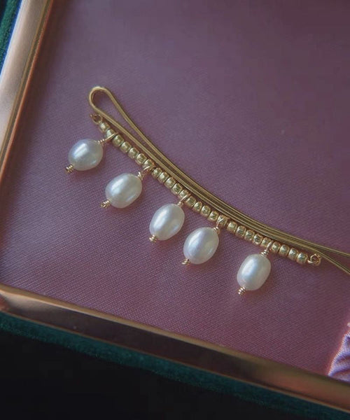 Stylish Gold Pearl Drop Copper Water Overgild Hairpin Tassel FashionChic