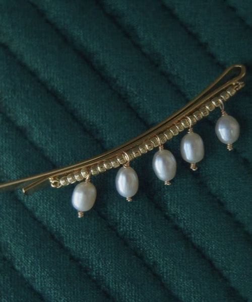 Stylish Gold Pearl Drop Copper Water Overgild Hairpin Tassel FashionChic