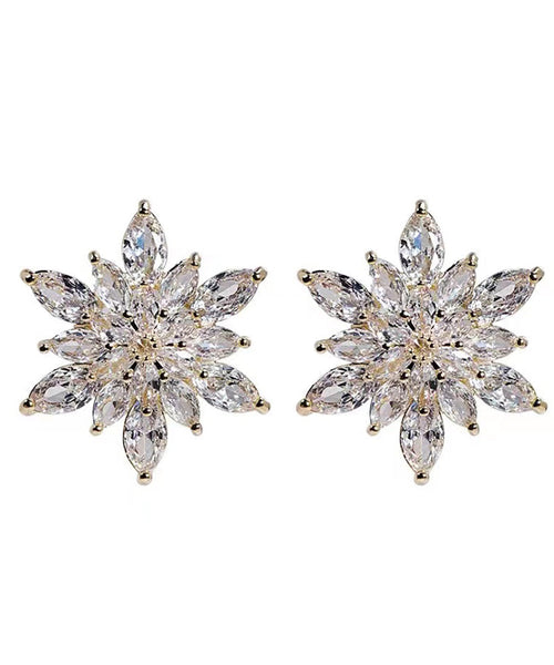 Stylish Gold Copper Overgild Zircon Crystal Snowflake Stud Earrings TS023