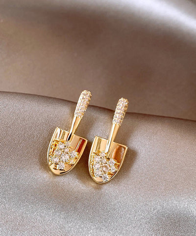 Gold Copper Small Overgild Stylish Zircon Shovel Earrings Stud FashionChic