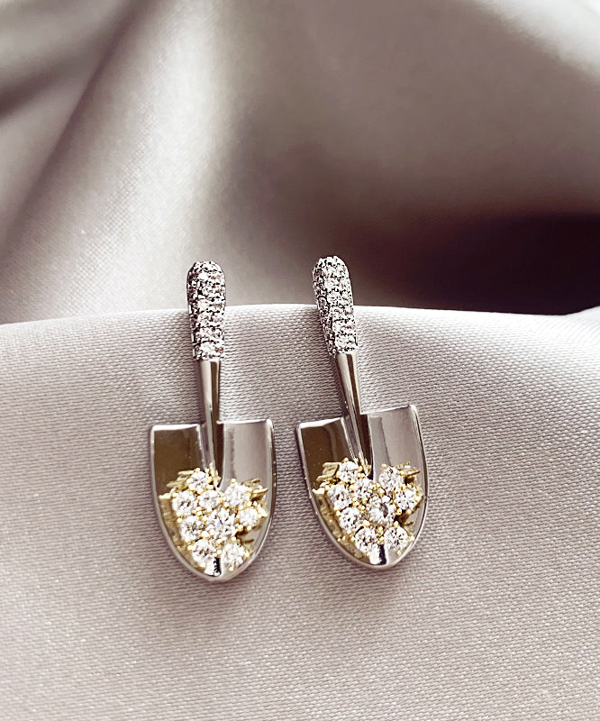 Gold Copper Small Overgild Stylish Zircon Shovel Earrings Stud FashionChic